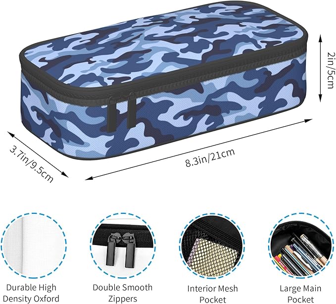 YIJIUWKIS Kids Adults Camo Style Pencil Case Blue Pencil Box - Image 3