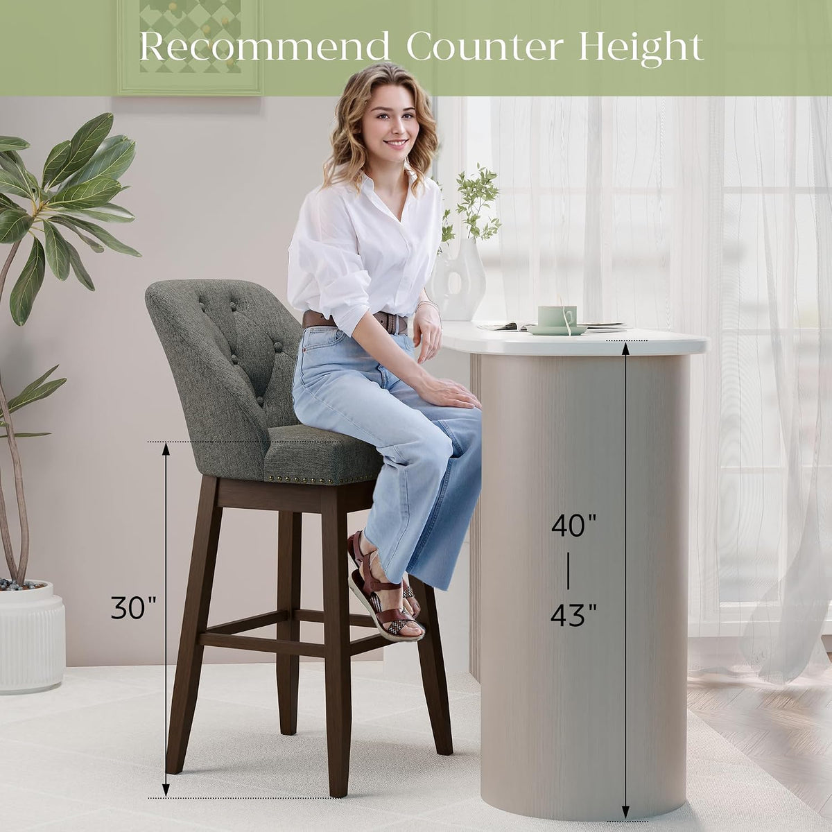 30" Bar Height Swivel Bar Stools Set of 4, Grey
