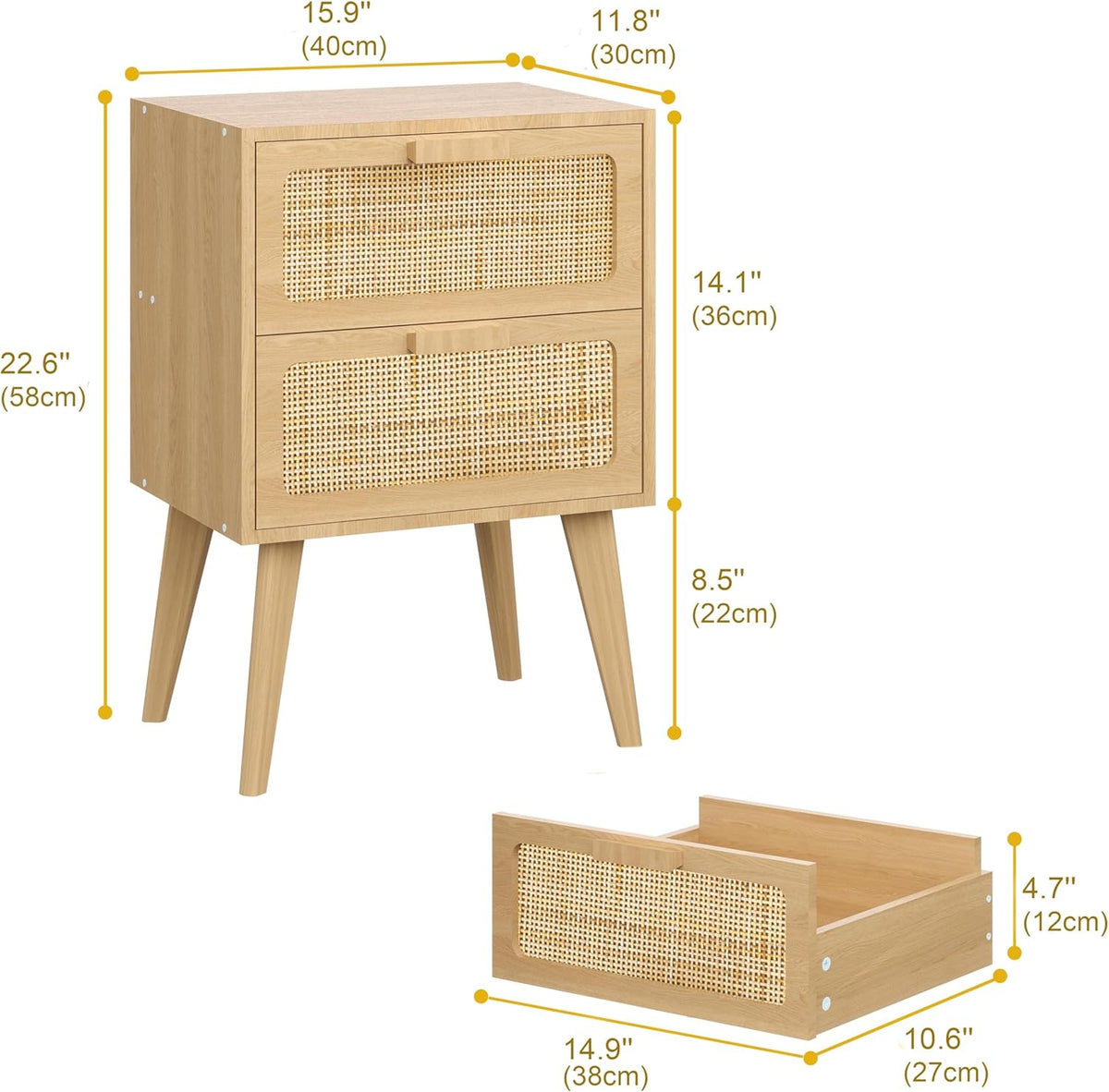 YAUKOMEL Rattan Nightstand, Natural End Table, Bedside Table