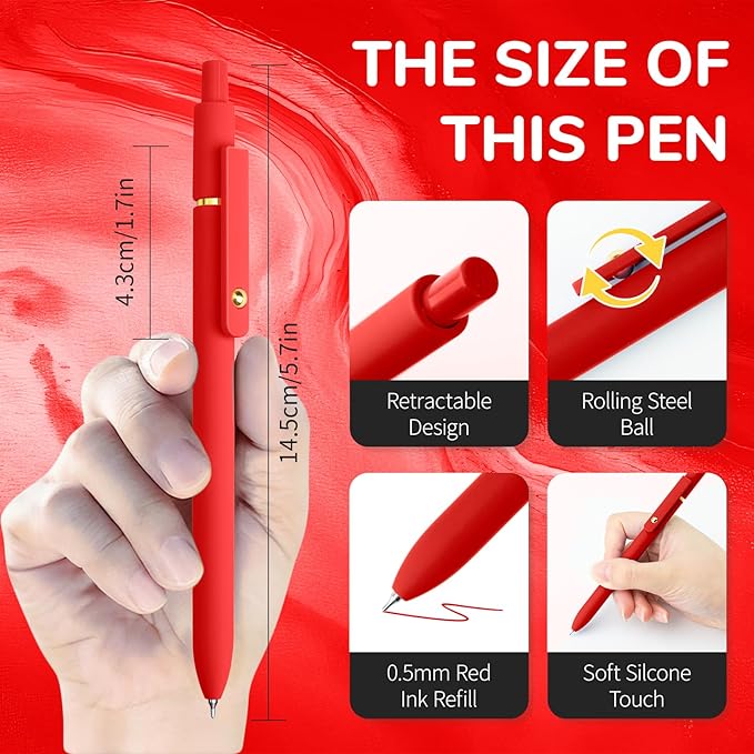 UIXJODO Red Pens, 0.5mm Colored Ink Gel Pens - Image 2