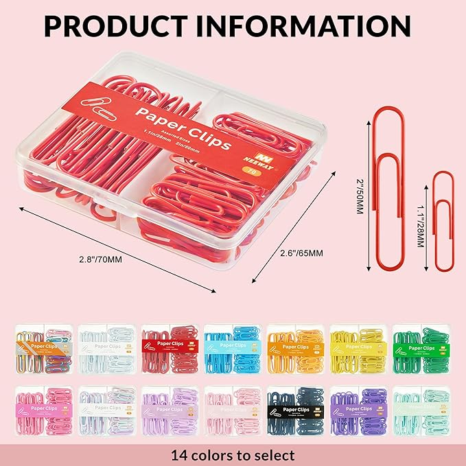 NEEWAY Colorful Paper Clips Assorted Sizes, Small and Large Paperclips - Image 2