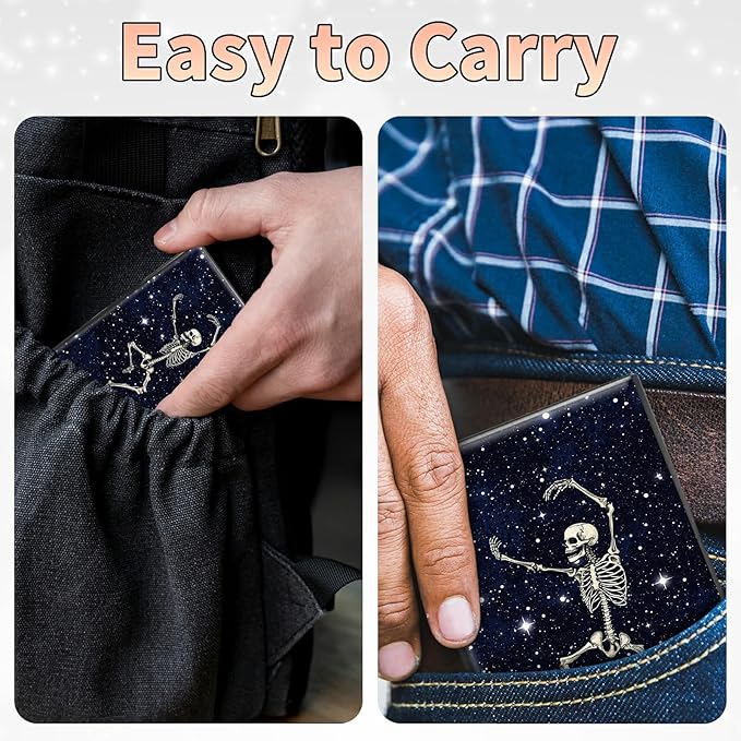 BWEGRHE Slim Credit Card Holder, Dance Skull Skeleton RFID Blocking Metal Wallet - Image 7