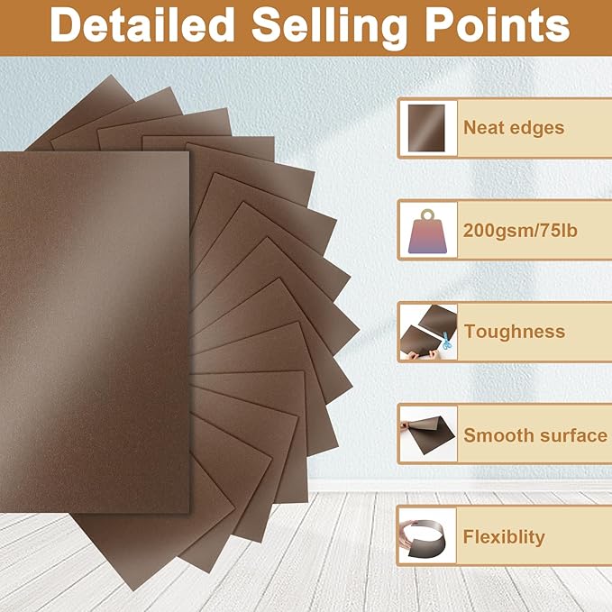 Silunkia 100 Sheets Coffee Shimmer Cardstock 8.5 x 11 Greeting Cards, - Image 3