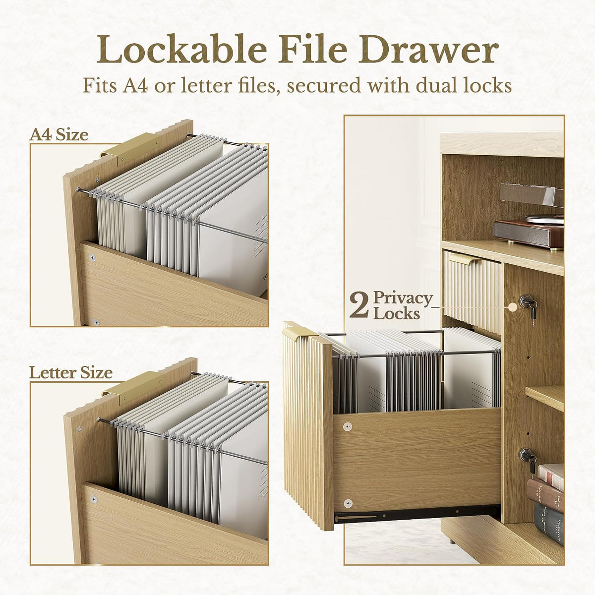 2 Drawer File Cabinet with Lock, Printer Stand, Light Waulnut