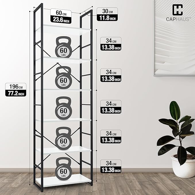 CAPHAUS 6 Tier Bookshelf, 24 Inch Width Free Standing Shelf, Bookcase Shelf - Image 3