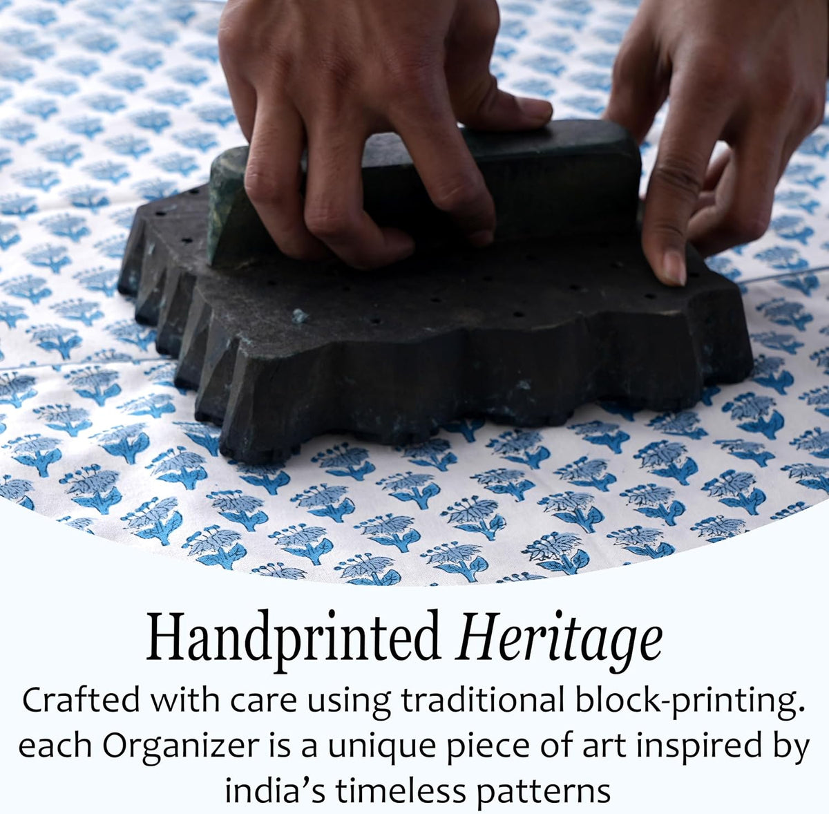 CPC Apatite Blue Block Print Set of 3 Desk Organizer