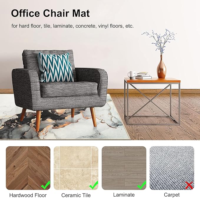 Anidaroel Office Chair Mat for Hardwood/Tile Floor, Under Desk Rug for Rolling - Image 3