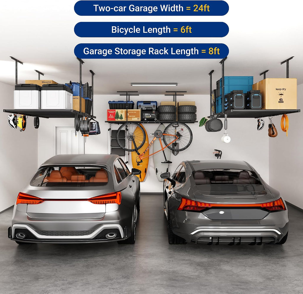 fleximounts 4x8 overhead garage ceiling storage rack with, front angle view