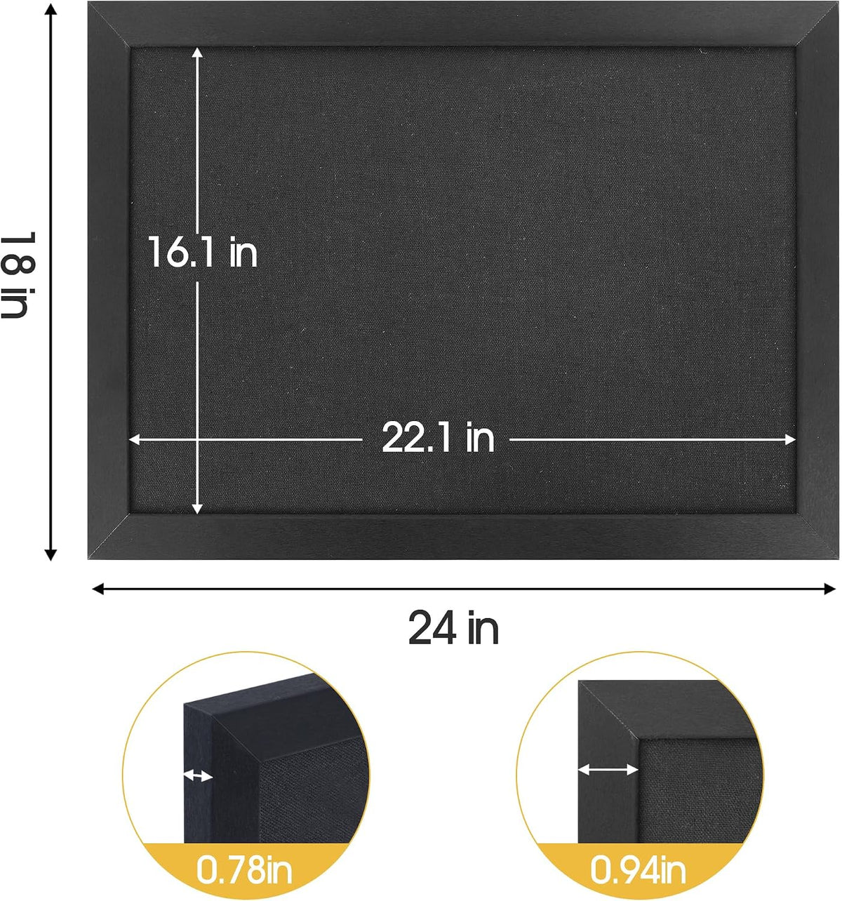 AKTOP Black Cork Board Bulletin Board with Linen 18" X 24"