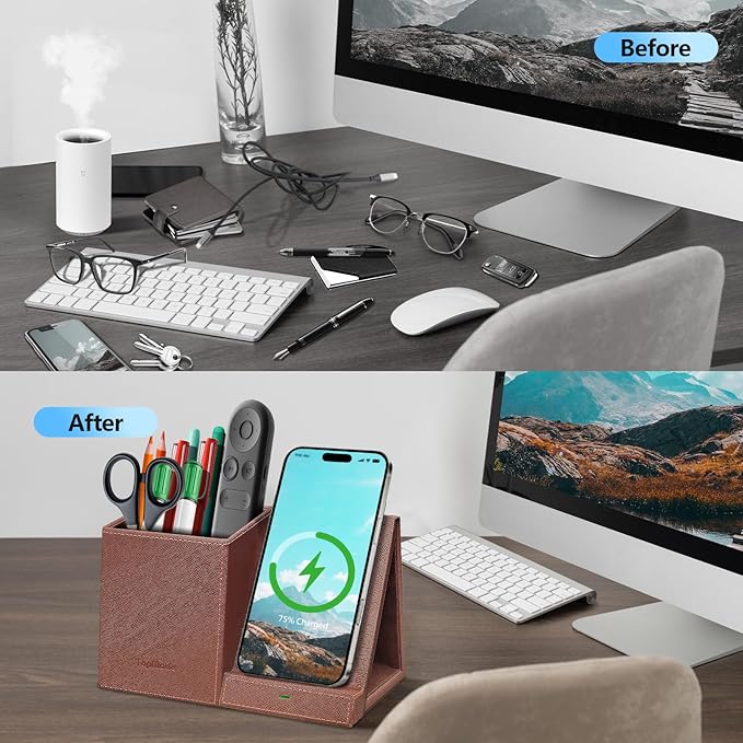 TopMade Wireless Charger with Pen Holder, Home Office Supplies Desk Accessories - Image 2