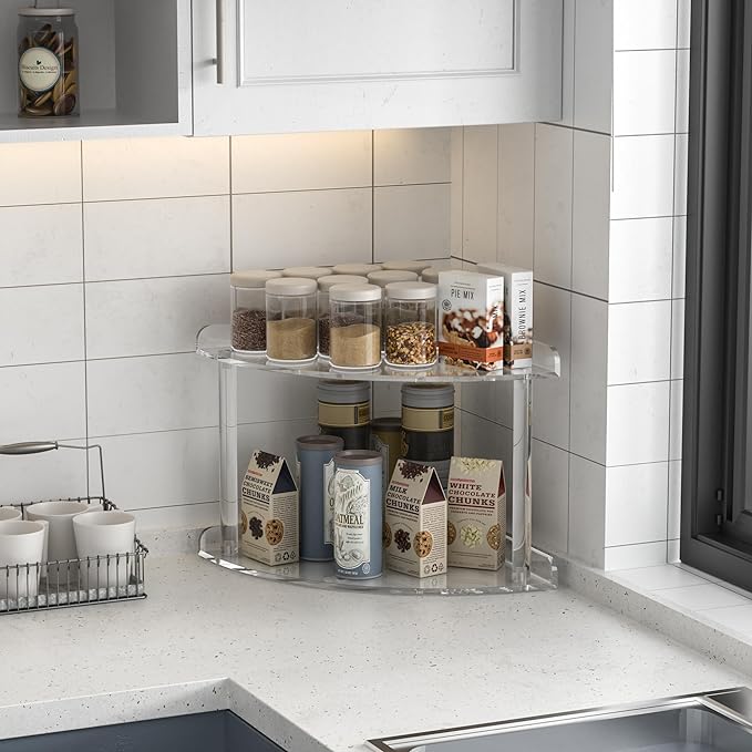 Sezanrpt 2 Tier Acrylic Corner Shelf Organizer Storage 9.5x9.5x8 Inch, - Image 6