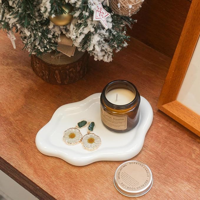 CCINPPY Ceramic Jewelry Tray Trinket Dish, Decorative Cloud Vanity Key Tray - Image 6
