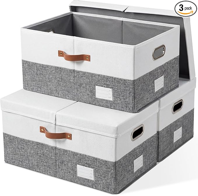 PRANDOM Storage Bins with Lids Linen Fabric Foldable Storage Boxes Organizer by Prandom