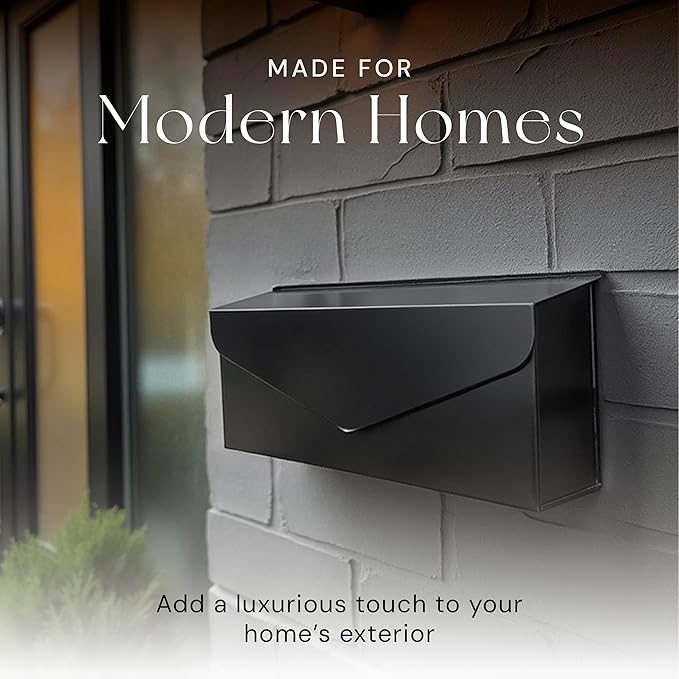 NACH Black Envelope Wall Mount Mailbox, Rust Resistant Metal Mailbox, Mailboxes - Image 2