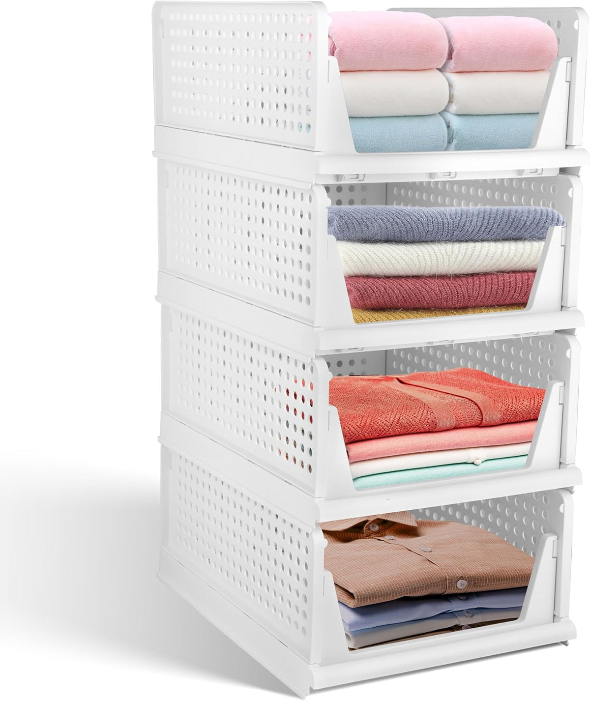 Whitmor Foldable Closet Storage Basket 4 Pack, Space-Saving & Stackable C...