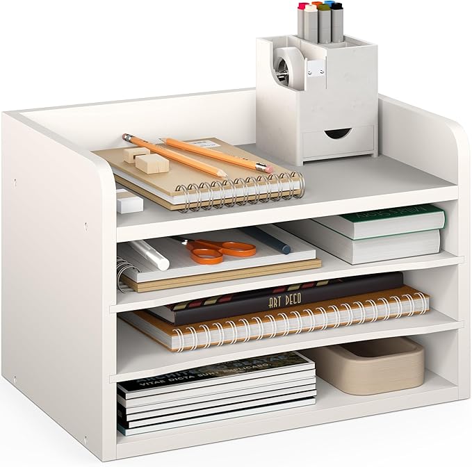 Ballucci File Organizer, 4-Tier Office Desk Organizer, Open Top Wood Paper by Ballucci