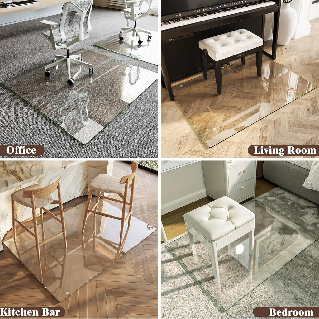 Koonmi Tempered Glass Chair Mat 50"x30" - Premium Office Chair Mat for Hardwood Floors & Low-Pile Carpet with 4 Non-Slip Pads - Thick Scratch-Resistant Surface