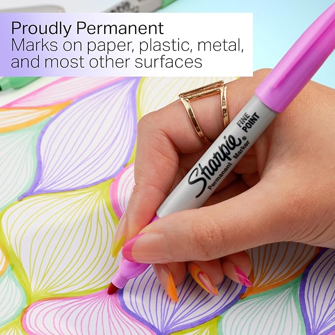 Sharpie Glam Pop Permanent Markers Fine Tip Marker Set Coloring Art Drawing - Image 3