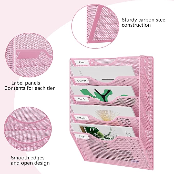 EasyPAG 5 Pocket Mesh Wall File Organizer, Hanging Paper Folder Holder - Image 4