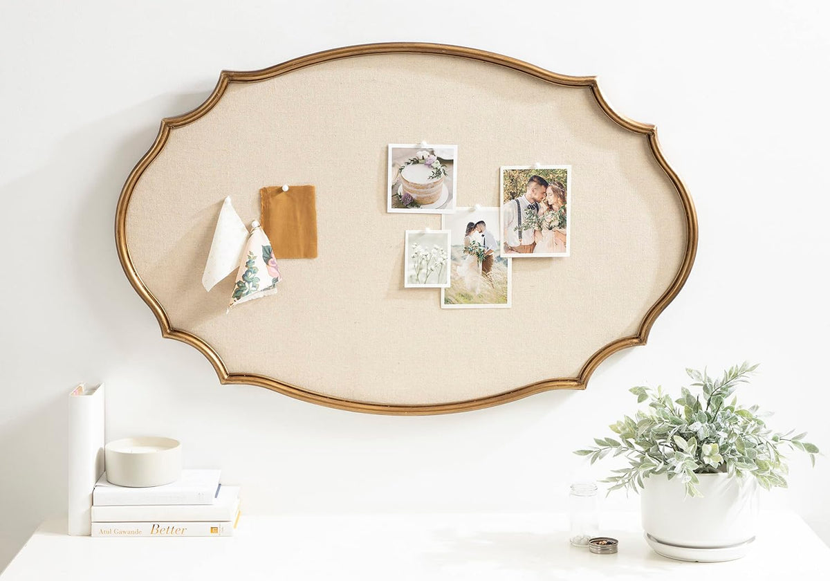 Kate and Laurel Leanna Decorative Scalloped Metal Pinboard; 24 x 36; Gold; Fr...