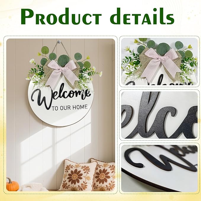 VPDTVK Welcome Sign for Front Door, Rustic Welcome Door Sign Outdoor Wreaths - Image 2