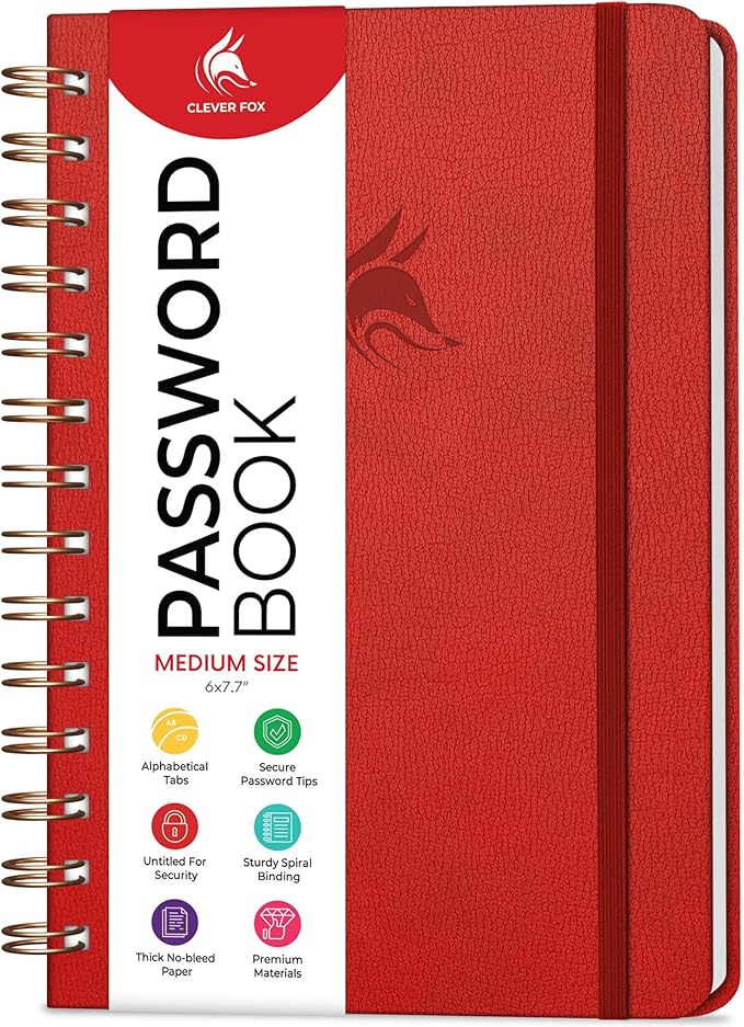 Clever Fox Password Book Spiral – Internet Address & Password Organizer by CleverFox