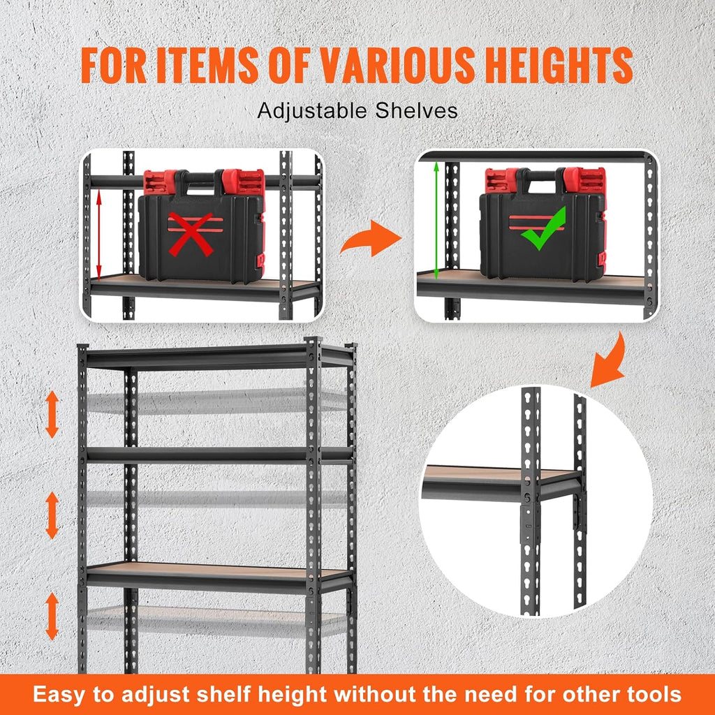 vevor storage shelves 5-tier adjustable 2000 lbs 30"x12"x60", front angle view