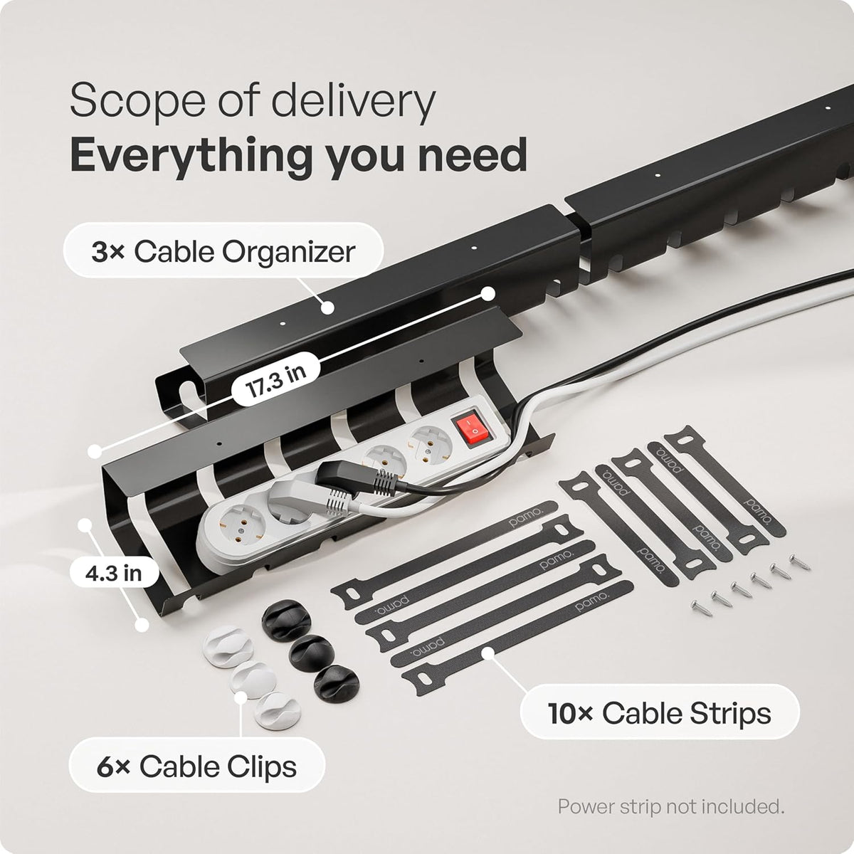 PAMO Cable Management Under Desk, Set of 3 - Black