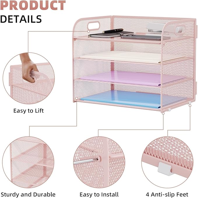 Marbrasse 2 Pack 4 Tier Paper Organizer Letter Tray - Image 4