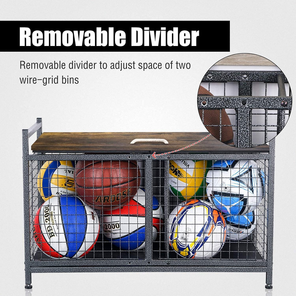 mythinglogic sports storage bench with engineered wood top showing dimensions
