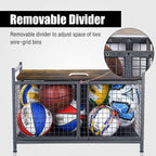 mythinglogic sports storage bench with engineered wood top showing dimensions