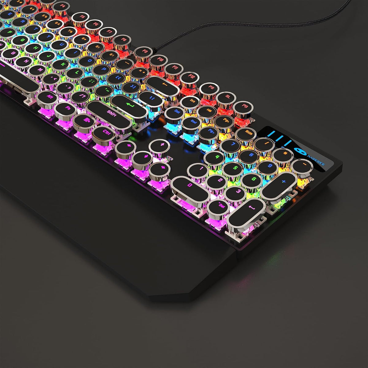 MageGee Typewriter Mechanical Gaming Keyboard, Retro Black Punk Round Keycaps...