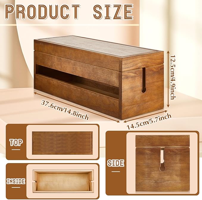 Hoteam 48 Pcs Wooden Cable Management Box Cable Organizer Box Set Power Strip - Image 2