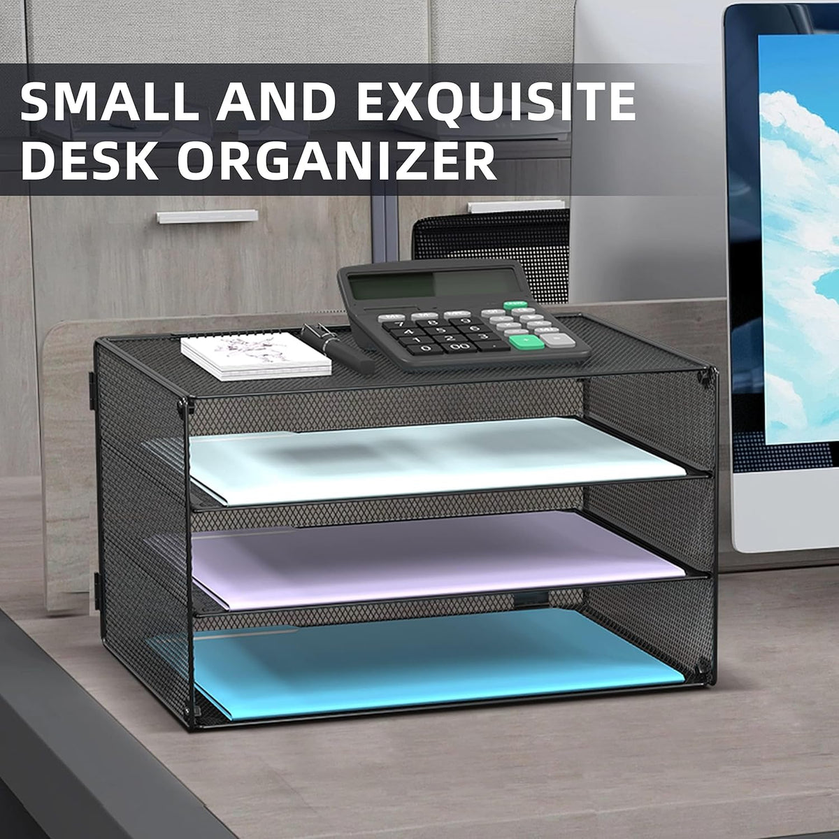 DALTACK 3 Tier Letter Tray Paper Organizer with Sliding Trays Black 2 Pack