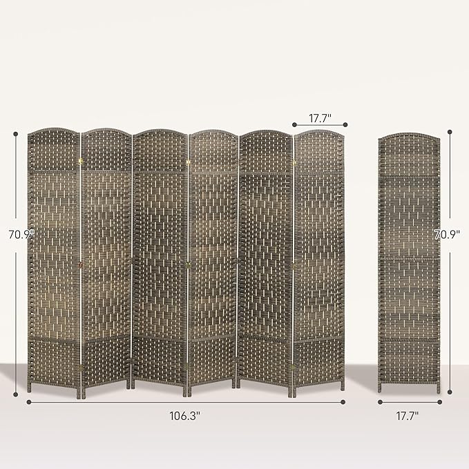 HOMCOM 6 Panel Room Divider, Hand-Woven Freestanding Wall Partition - Image 7