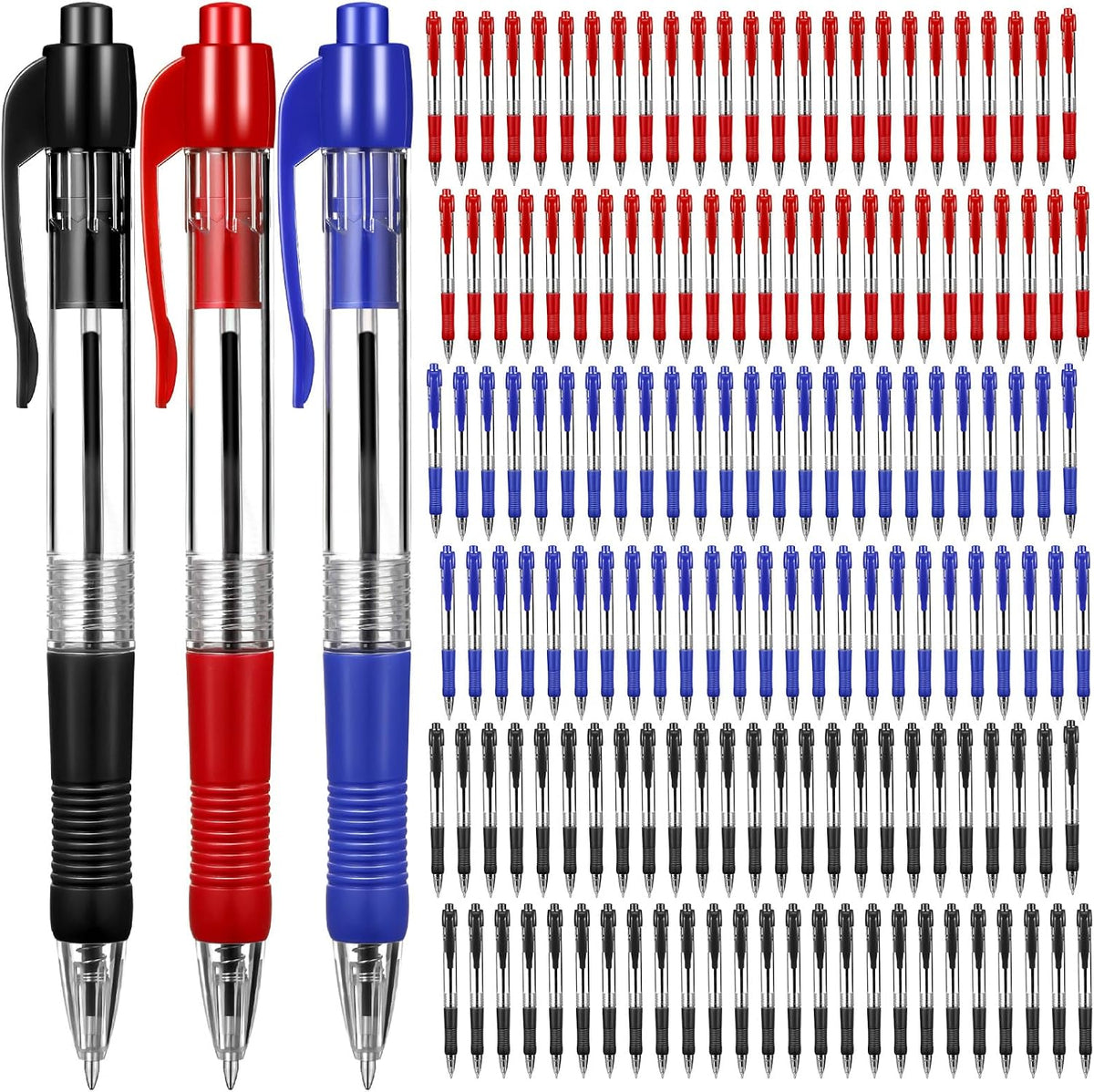 Fainne 200 Pack 1.0 mm Retractable Ballpoint Pen Bulk, Black, Blue, Red Ink