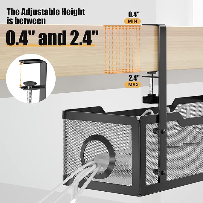 Under Desk Cable Management Tray Black, Cinati Wire Organizers No Drill - Image 2