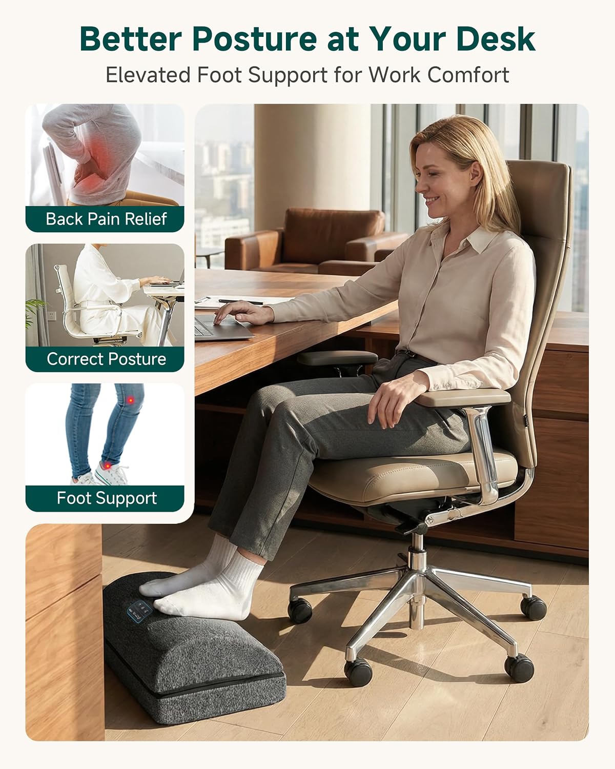 Snailax Heated Footrest Under Desk with Vibration, Adjustable Foot Stool
