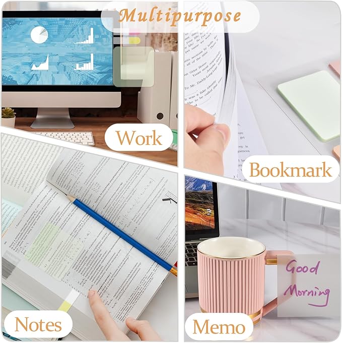 BAYTORY 1300 Sheets Pastel Transparent Sticky Notes, Self-Adhesive Translucent - Image 8