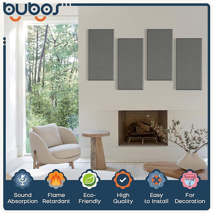 BUBOS 4 PCS Acoustic Panels, 23.6''x11.8'' Fabric Soundproof Wall Panels - Image 3