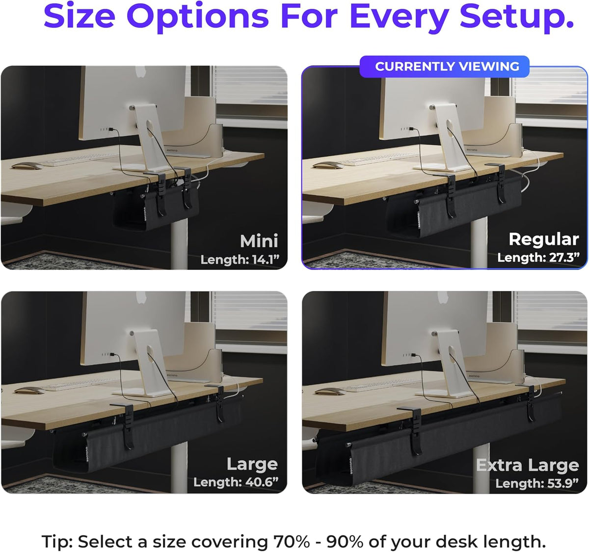 Ascrono Original Under Desk Cable Management Tray, Black, 27.3"