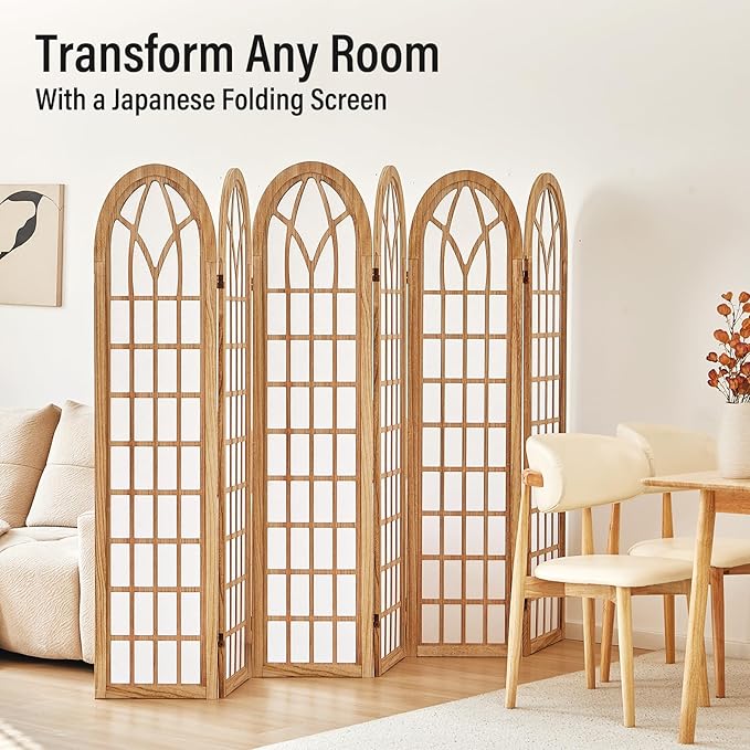 ALeesing Folding Room Divider Privacy Screen Freestanding 6-Panel Shoji Style - Image 8