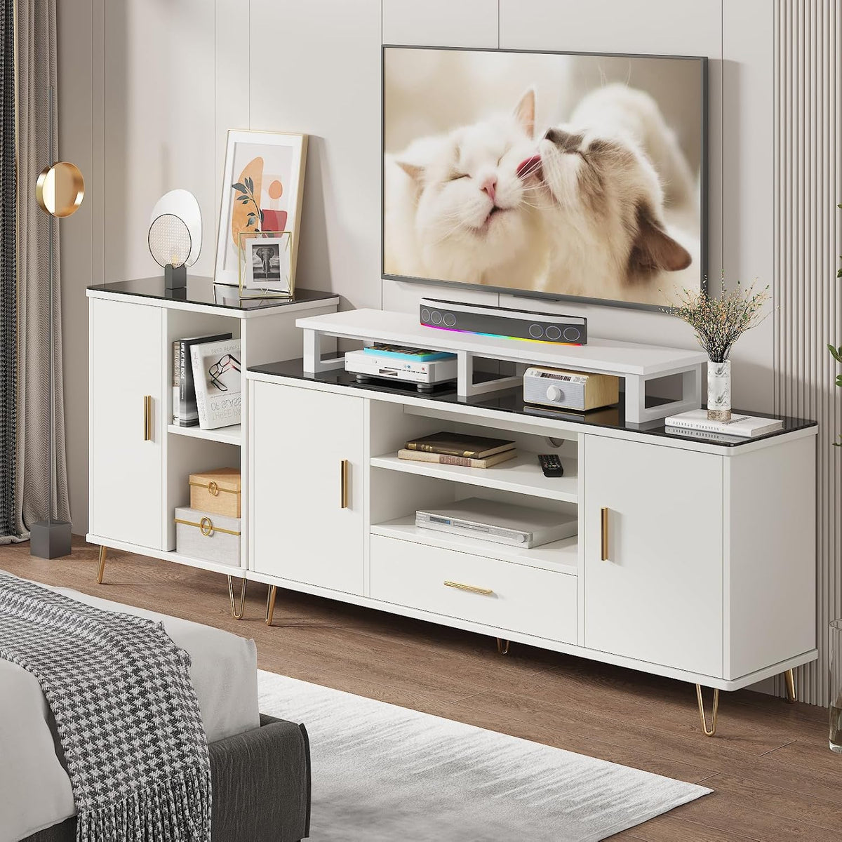 YAOHUOO 45" Large TV Riser for 32-60 inch TV, TV Riser Stand Shelf,White