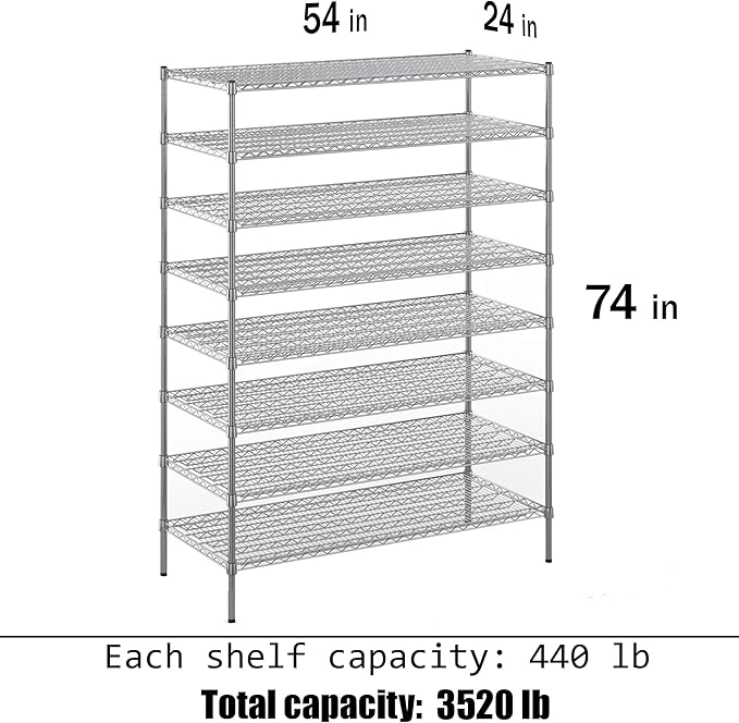 Regal Altair 24" Deep x 54" Wide x 74" Height Wire Shelving Kit | 8-Tier | NSF - Image 3