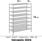 Regal Altair 24" Deep x 54" Wide x 74" Height Wire Shelving Kit | 8-Tier | NSF - Image 3
