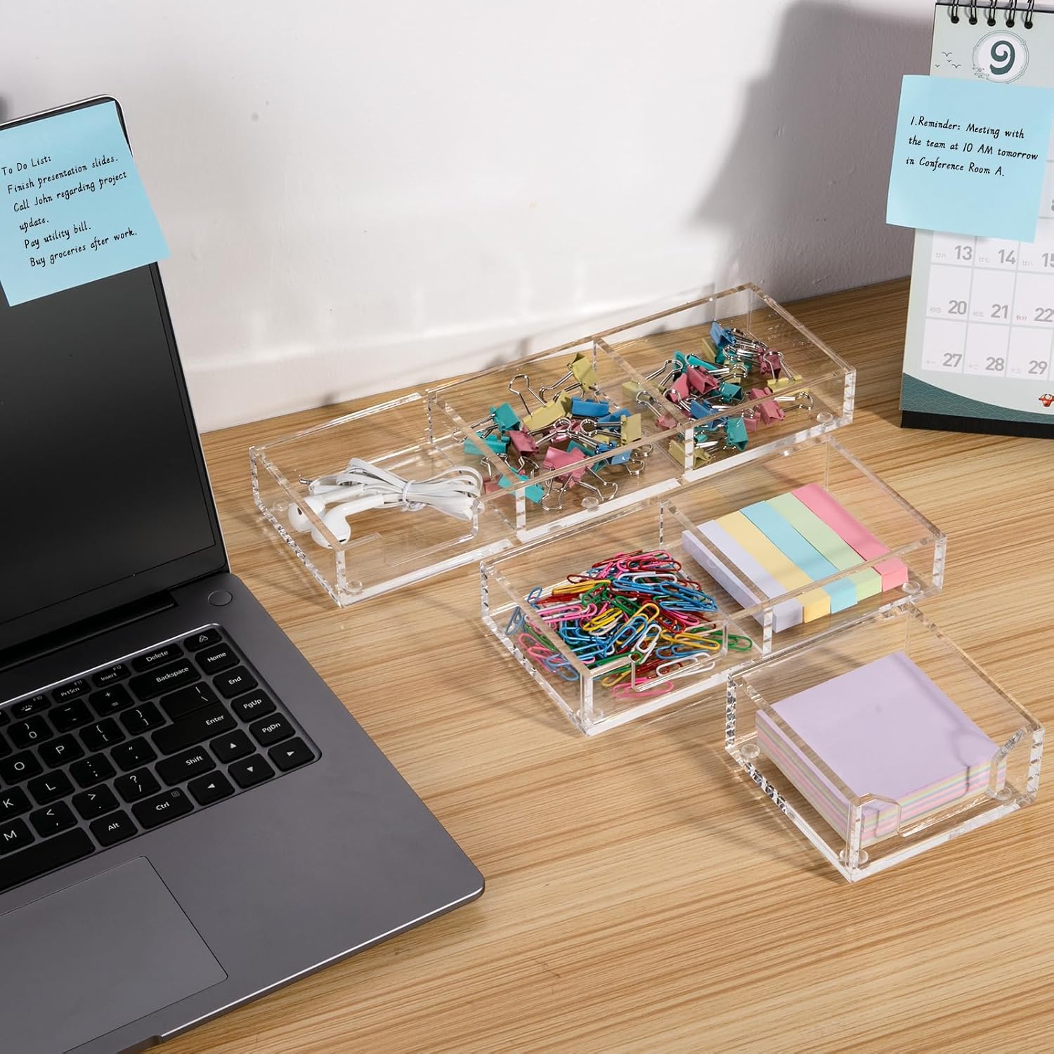 Sticky Note Holder 3 in 1 Clear Acrylic Self-Stick Memo Pads Holders Desk Organizer for School Office Home, Post Pop Notes Dispenser for 3"X3" Note Pads (BQ211)