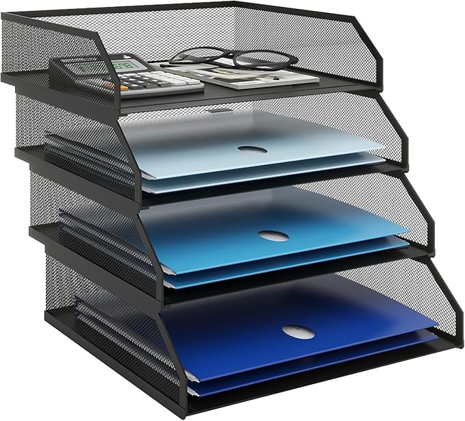 Natwind 4-Tier Stackable Paper Tray, Metal Mesh Desktop Organizer, A4 Paper - Image 9