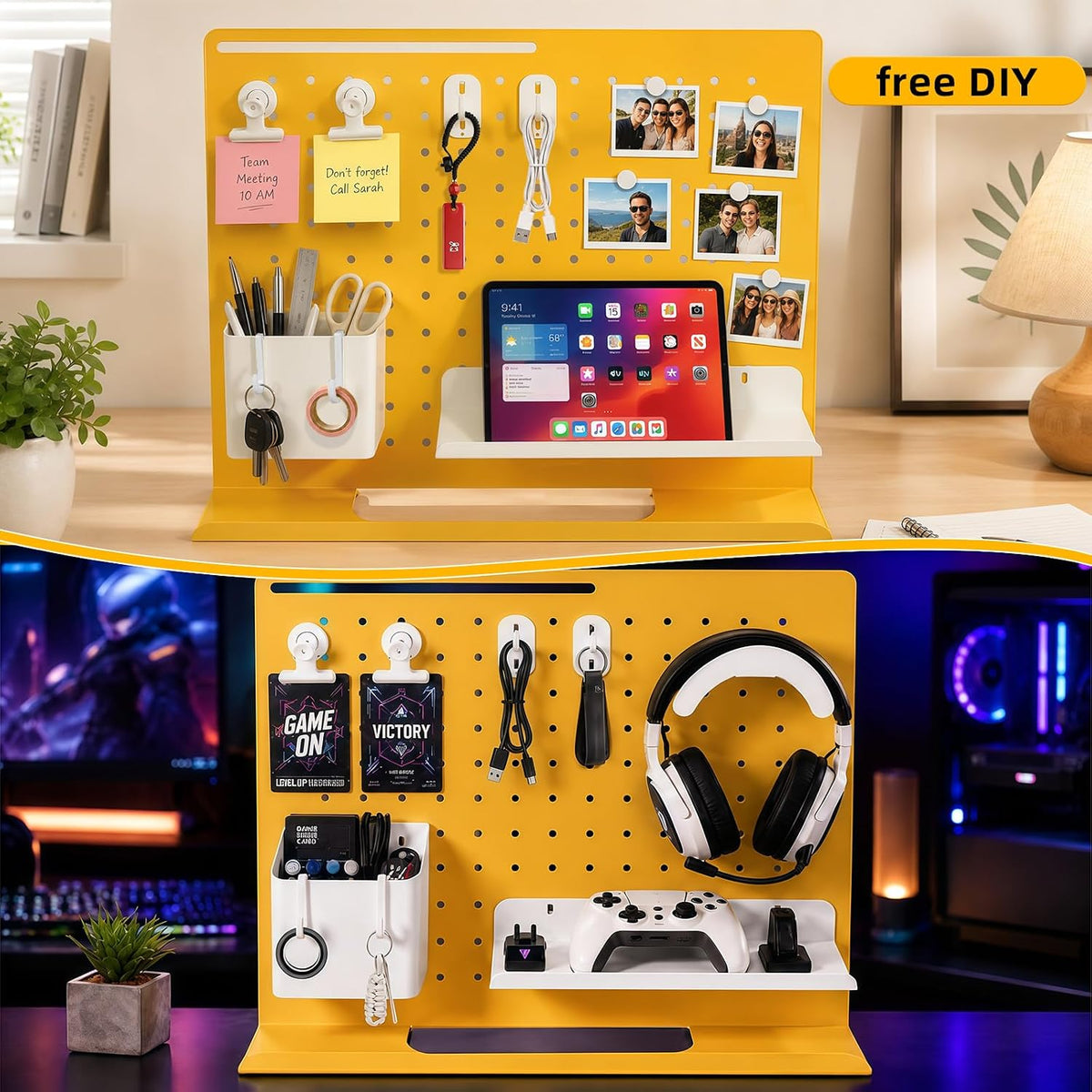 Metal Desk Pegboard Organizer, No Drill Modular Storage Kit 10 Accessories 15...