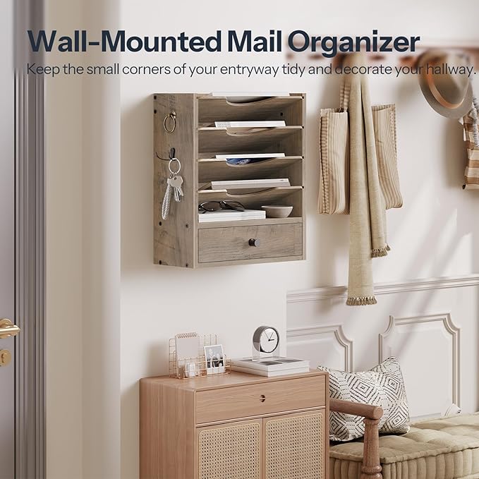 HOOBRO Wall File Organizer, Mail Organizer Wall Mounted, Wooden Mail Sorter - Image 2