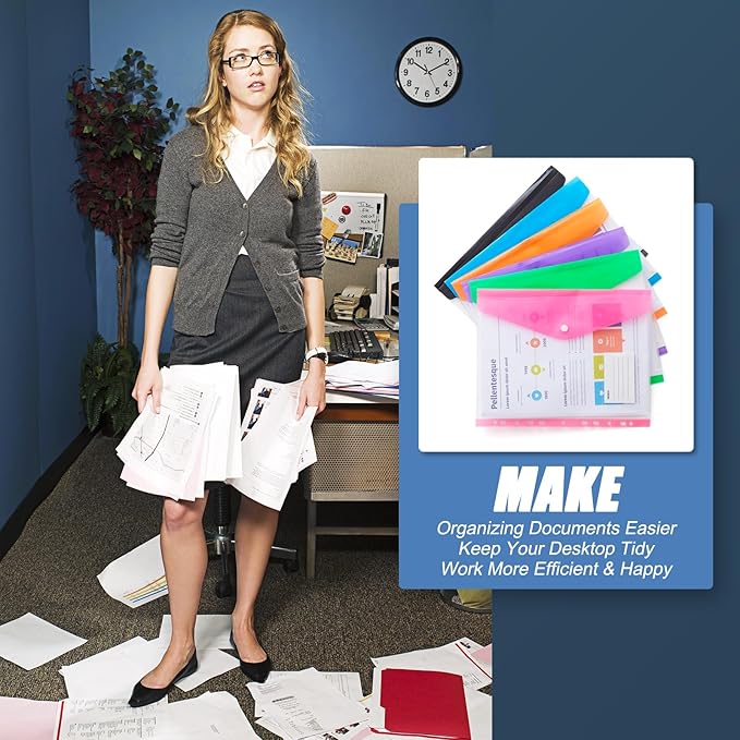 Binder Pocket Organizer Folders, 12 Pack Expandable Files Bag Plastic Envelopes - Image 6